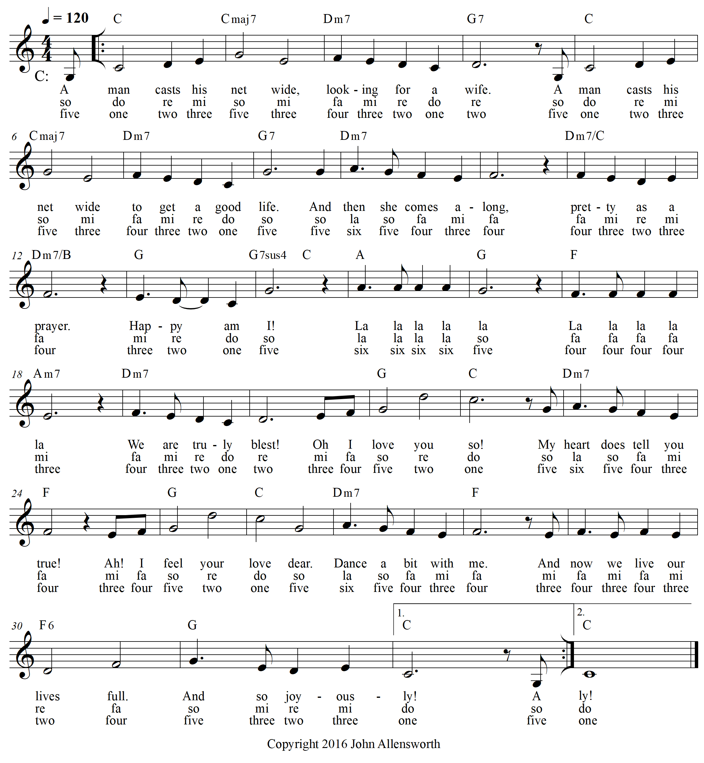 A Good Wife, composed by John Allensworth, with solfege and scale degree numbers